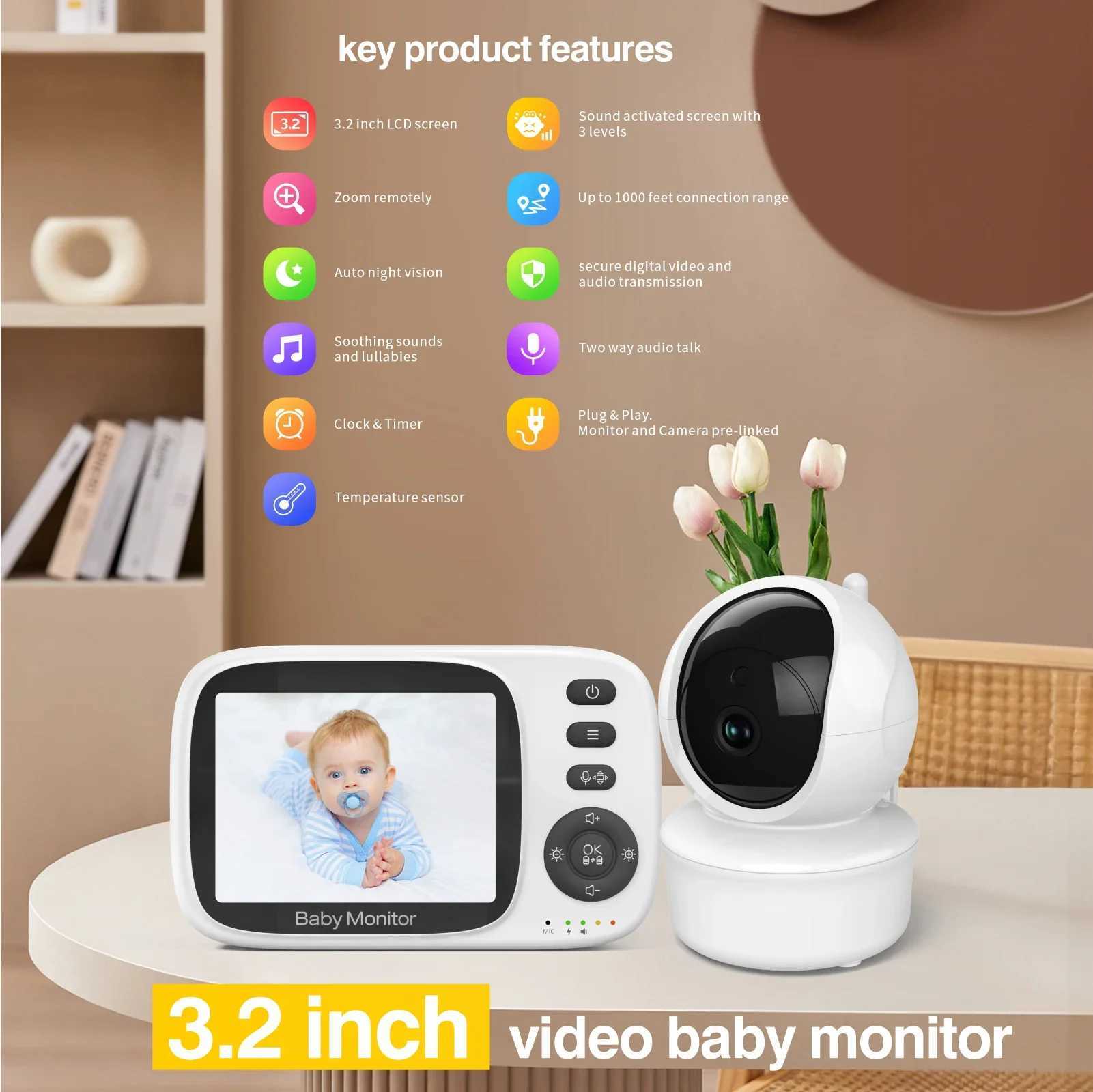 MC632APTZ 32 2x Zoom Baby Monitor Night Vision Music Temperature Detection TwoWay Intercom Baby Monitor 1200 MAh Battery J251121