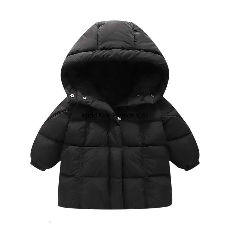 Childrens down jacket boys and girls winter thickened warm jacket baby hooded white duck down long section 110150cmT251021