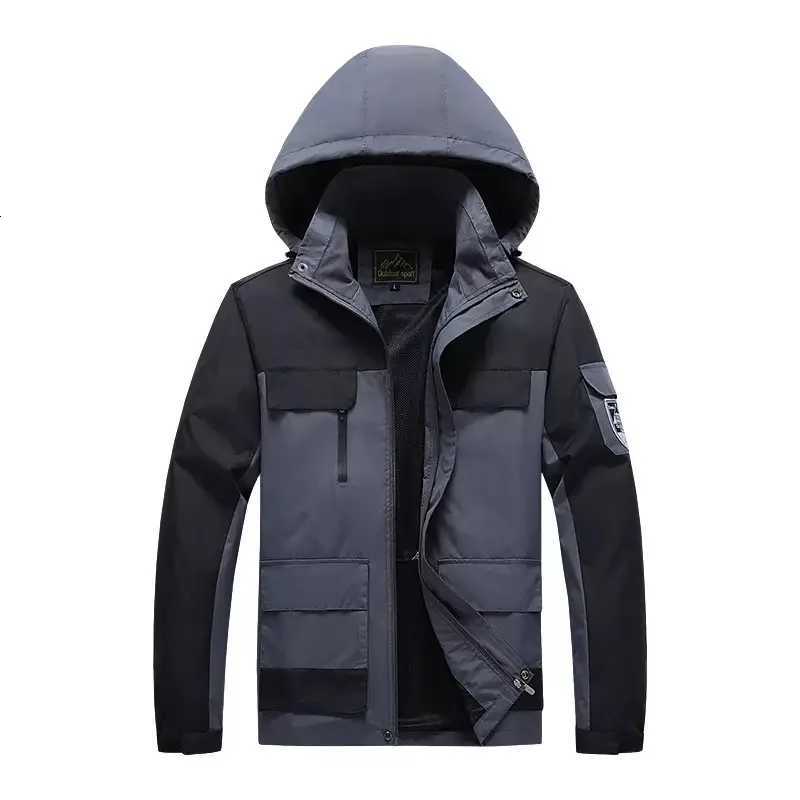 Spring and Autumn Fashionable Trendy Waterproof Warm Hooded Work JaCKet Mens Casual Loose Sports Large Size CoatL251021