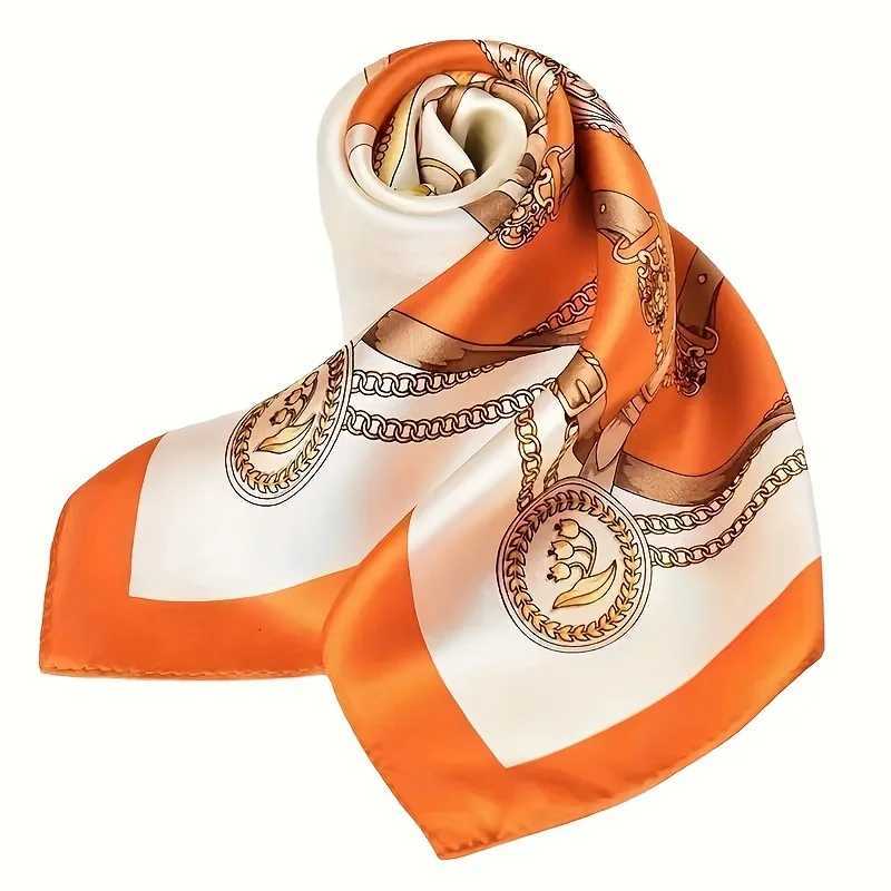 275 Chain Printed Square Scarf Elegant Thin Breathable Decorative Neck Scarf Orange Windproof Headscarf For Women W251021