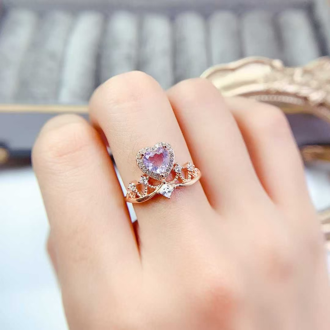 Vintage 925 silver crown ring natural amethyst ring 6mm real light purple amethyst jewelry with 18K gold plating
