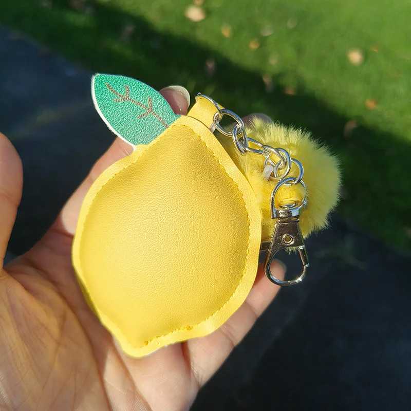 Summer Lemon Key Chain Leather Cartoon Fruit Pendant Charm Plush Bag Keyring for Women Girls W251021