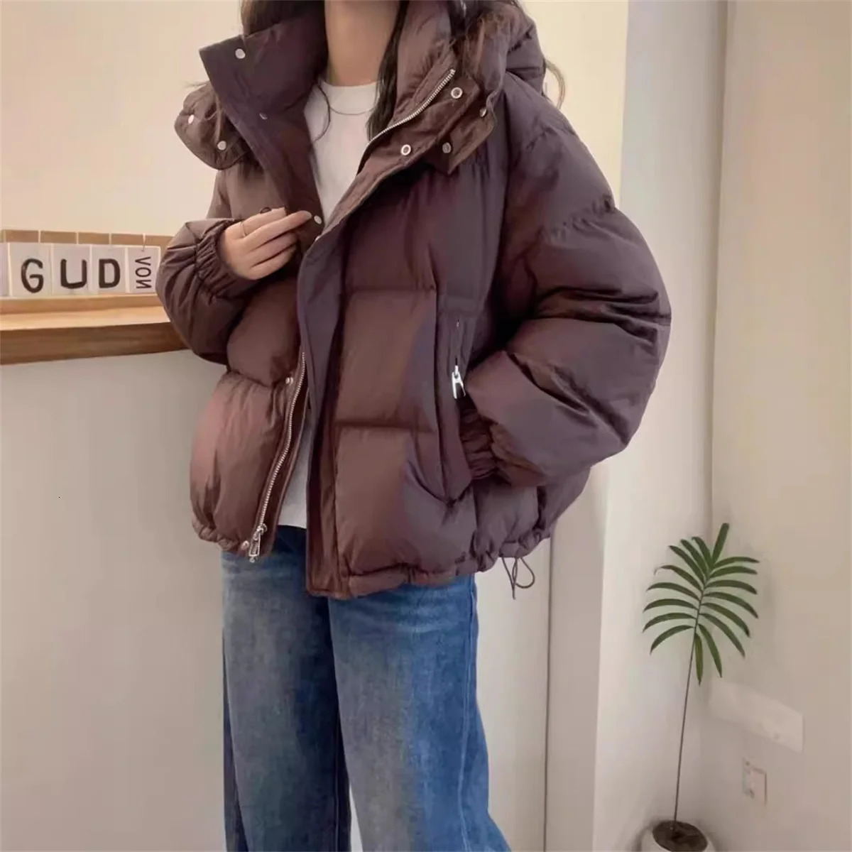 Women Korean Warm Parkas Hooded Winter Oversize Coat Thick Loose Puffer Jacket Female Long Sleeve Solid Fashion Zipper Outwear 251017