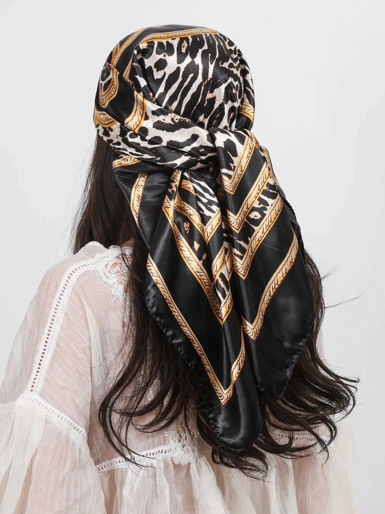 Head Scarf Women Luxury Brand Square 9090cm Silk Foulard Satin Bandana Soft Neckerchief Hijab Hair Scarves For Ladies W251021