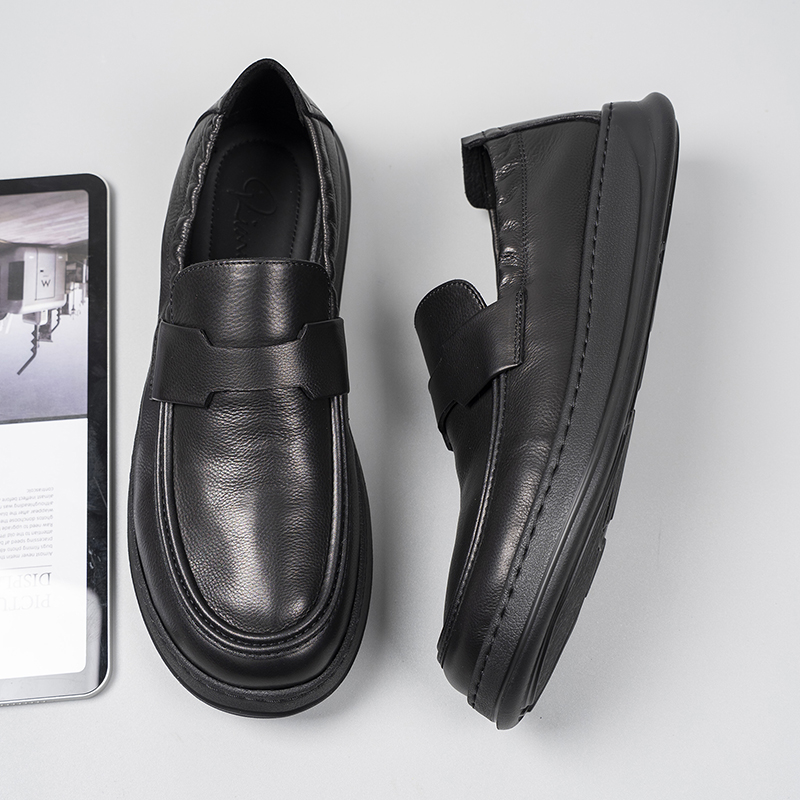 New men's business leather shoes, slip-on, genuine leather round toe, handmade, British style, lace-up, driving style