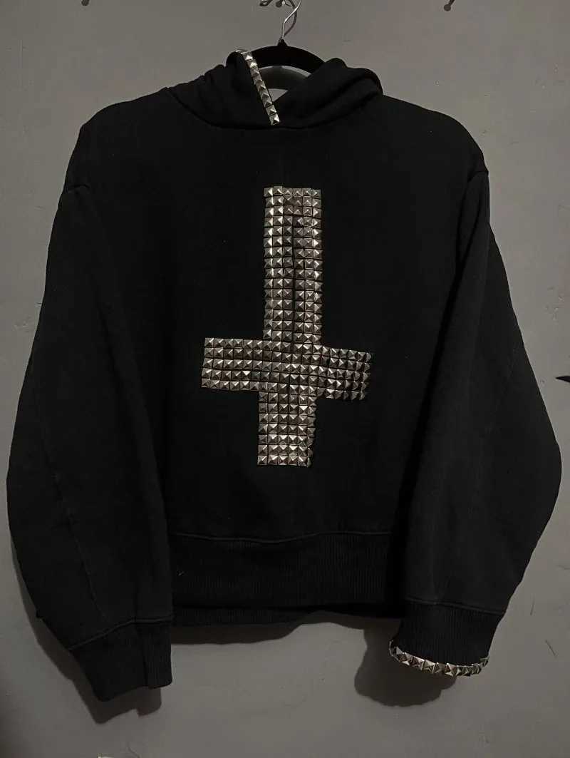 European and American fashion Stud gothic Harajuku men hoodie Y2K new Cross top personality pullover oversized Casual sportswear W251021