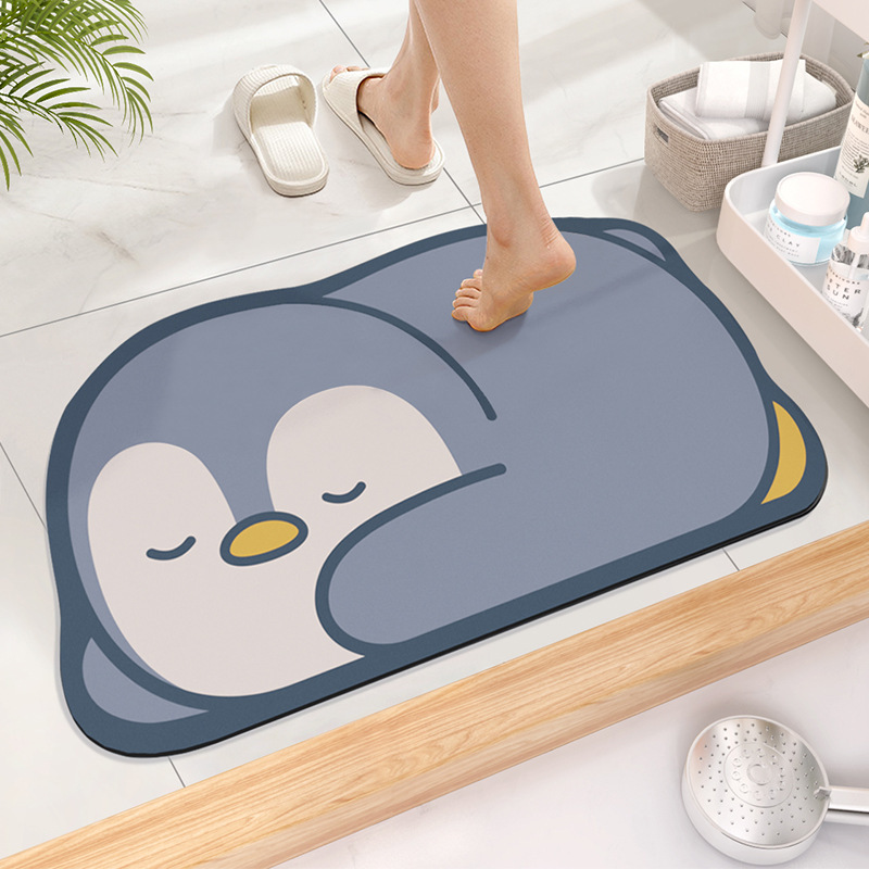 waterabsorbing quickdrying soft diatom mud floor mat for bathroom kitchen and bathroom antislip foot pad with cartoon smiling cat oval