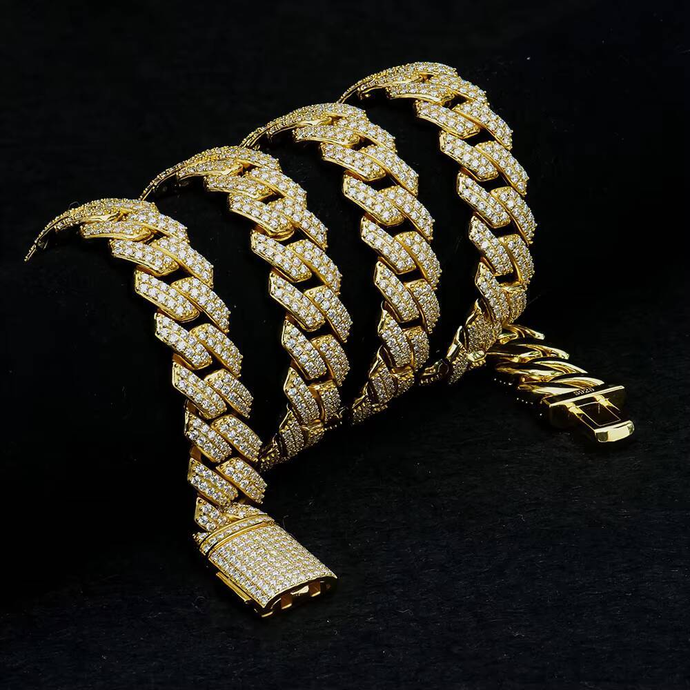 High Quality 8mm Silver Iced Moissanite Cuban Chain VVS1 Clarity Hot Sale Hip Hop Necklace Bracelet Cuban Link Chain