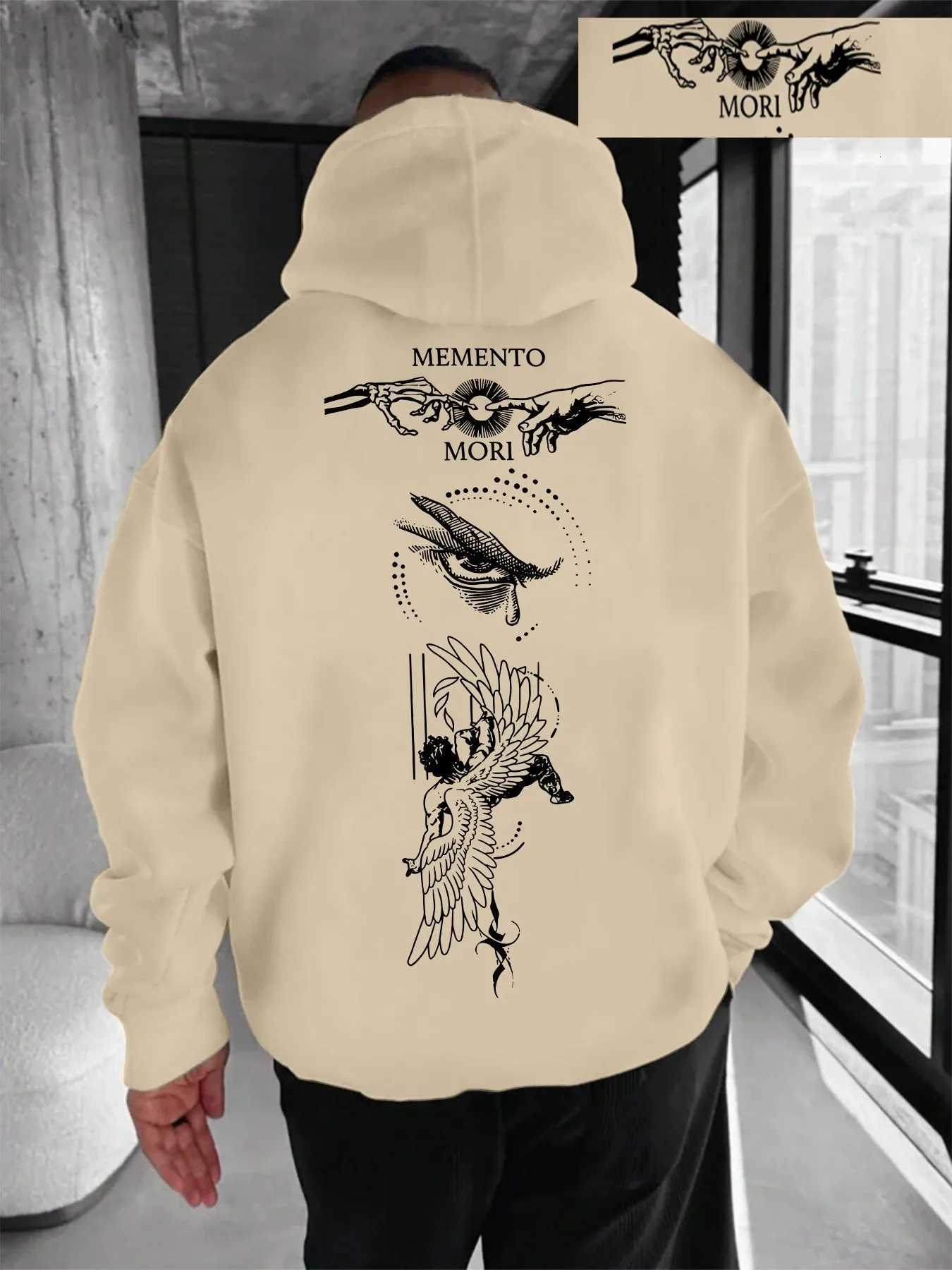 Hot selling mens autumn fashion angel falling print comfortable soft hooded sweatshirt outdoor city high street W251021