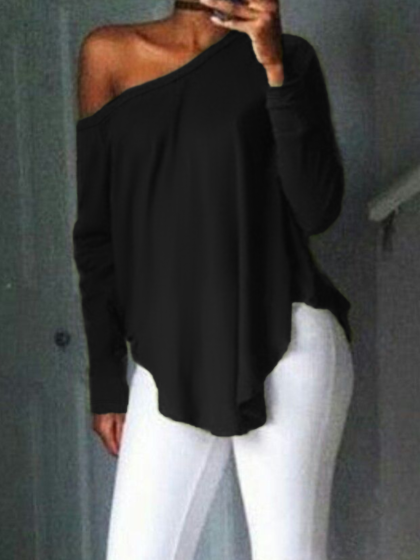 Women's Autumn & Winter Off-Shoulder Solid Color Long Sleeve Top, Milk Silk Fashion Commute Versatile Home & Office BlouseCF55084