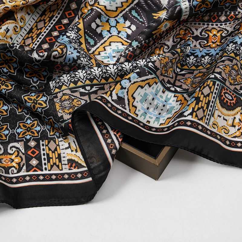 70x70cm Silk Scarf for Women Floral Printed Square Shawl Muslim Hijab Office Ladies Neck Scarf Hair Bandana Gift Muffler Foulard W251021
