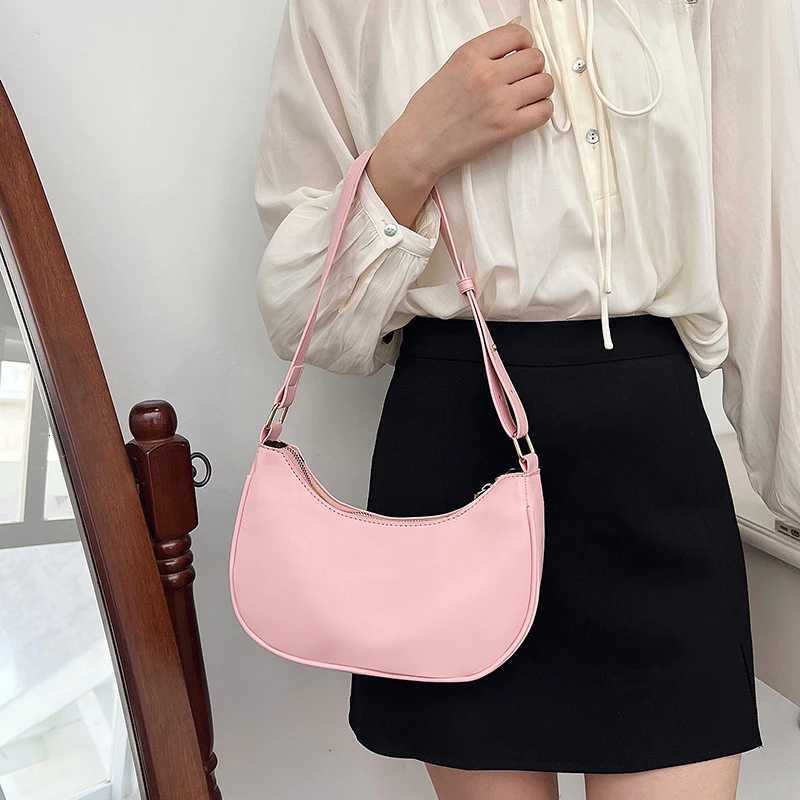 Womens Fashion Handbags Retro Solid Color Pu Leather Bag Half Simple Color Underarm Shoulder Bag Moon Casual PurseXJ251021
