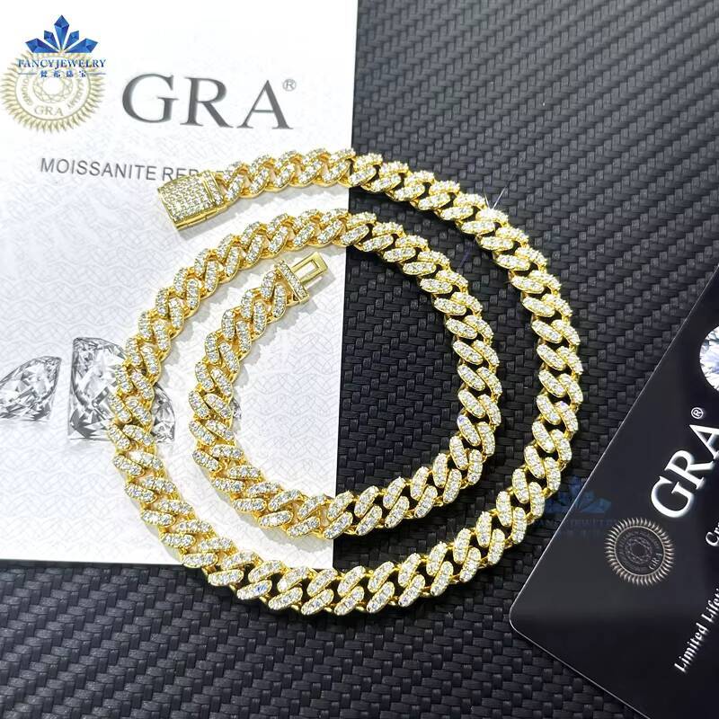 Wholesale 8MM 10mm 12mm 14mm Hip Hop Vvs Diamond Necklace Bracelet Dropshipping Silver Iced Out Cuban Link Moissanite Chain