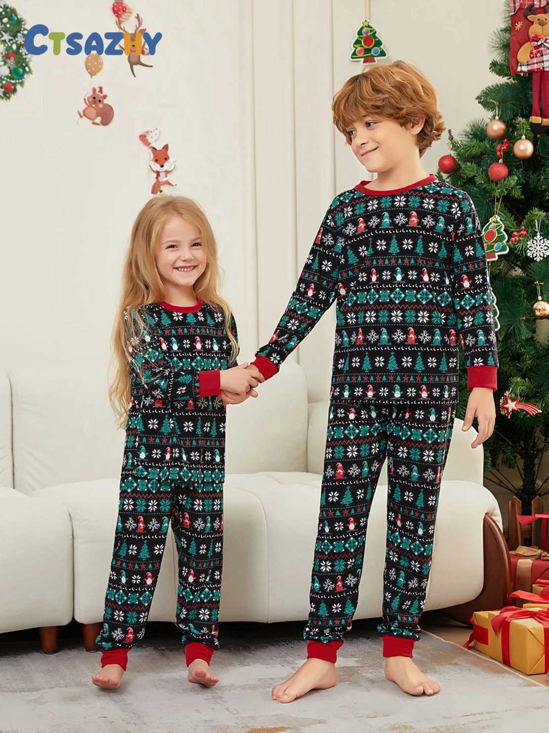 Christmas Family Matching Outfits Mom Dad Kids 2 Pieces Pajamas Set Baby Casual Loose Sleepwear Xmas Family Look Pyjamas L251021LTK5