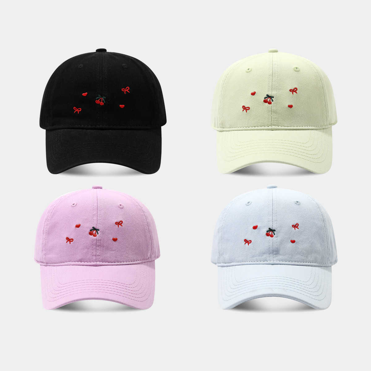 Artistic Fresh Fashion Baseball Cap for Women Trendy Cherry Bow Heart Pattern Duckbill Cap H251020