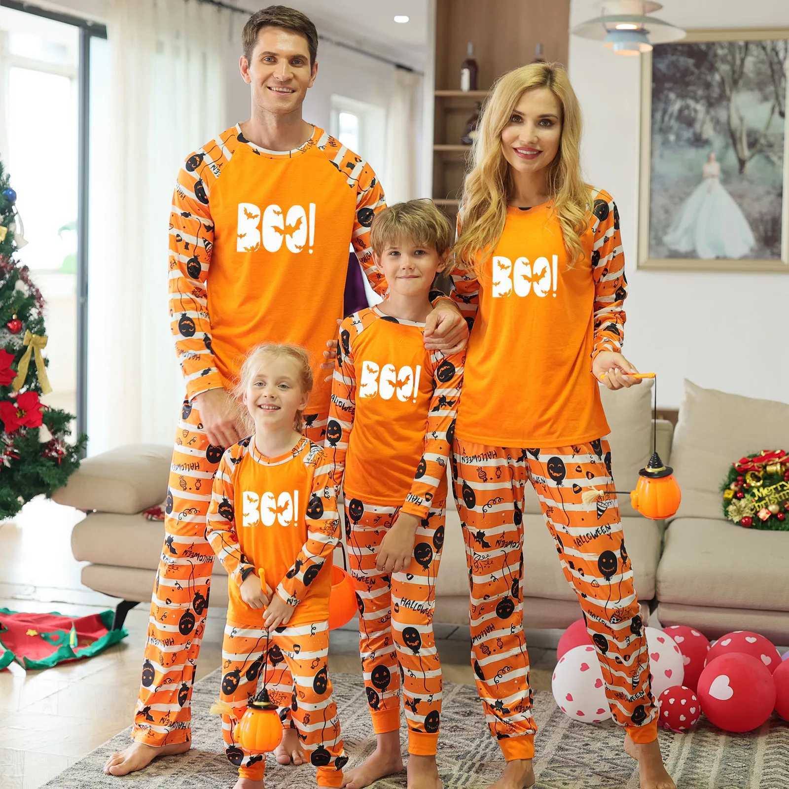 Halloween Family Matching Outfits Trick Treat Funny Glow in Dark 2 Piece Suit Kids Pajamas Baby Romper Overalls Clothing Pijamas L251021G4RE