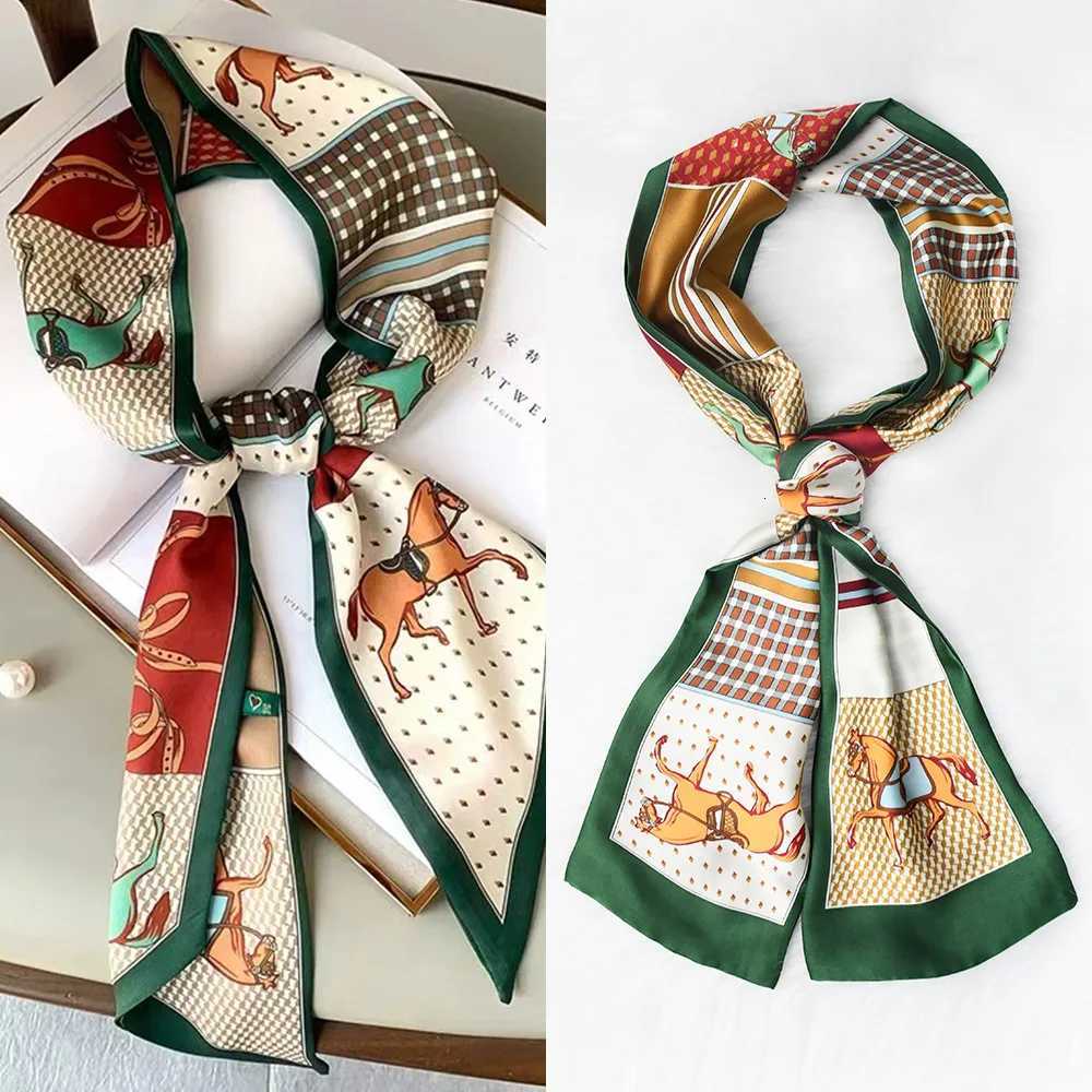Luxury Horse Pattern Imitation Silk Scarf band Neckerchi Foard Fa Hair Scarfs Neck Tie Skinny Scarves Soft SatinW251021