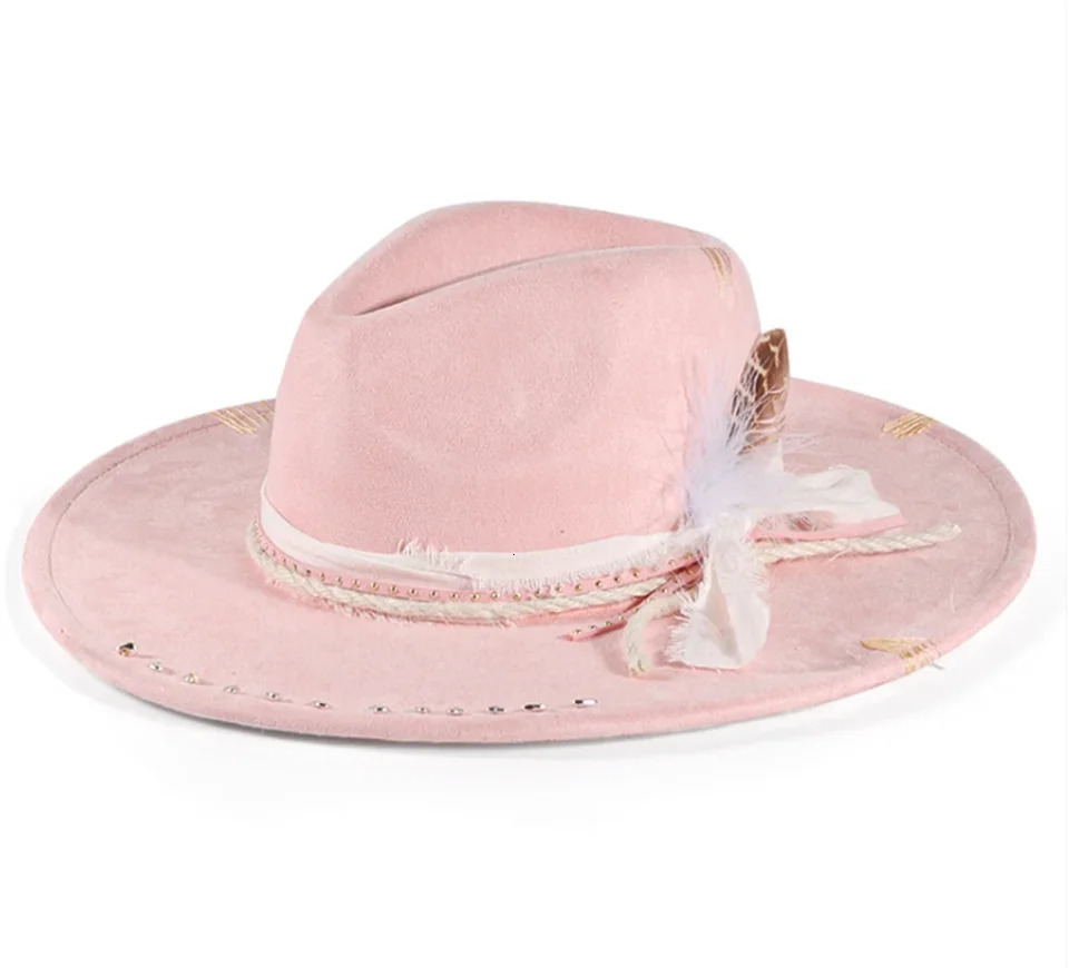 Retro Suede Fedora Hat for Women Men Feather Accessories Fedora Hats Church Jazz Cap Panama Fashion Party Hats Autumn 2024 251016
