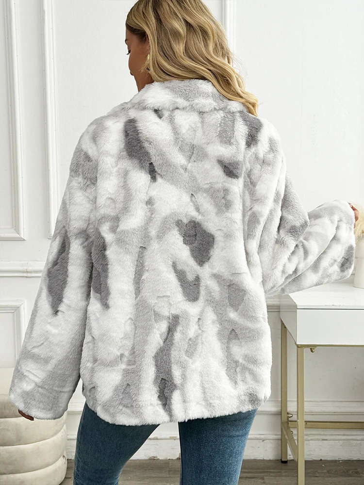 Fashion Tie Dye Lamb Fleece Jacket Women Autumn Winter Zipper Outerwear Warm Plush Jackets Harajuku Casual Female Thick Coat 251021