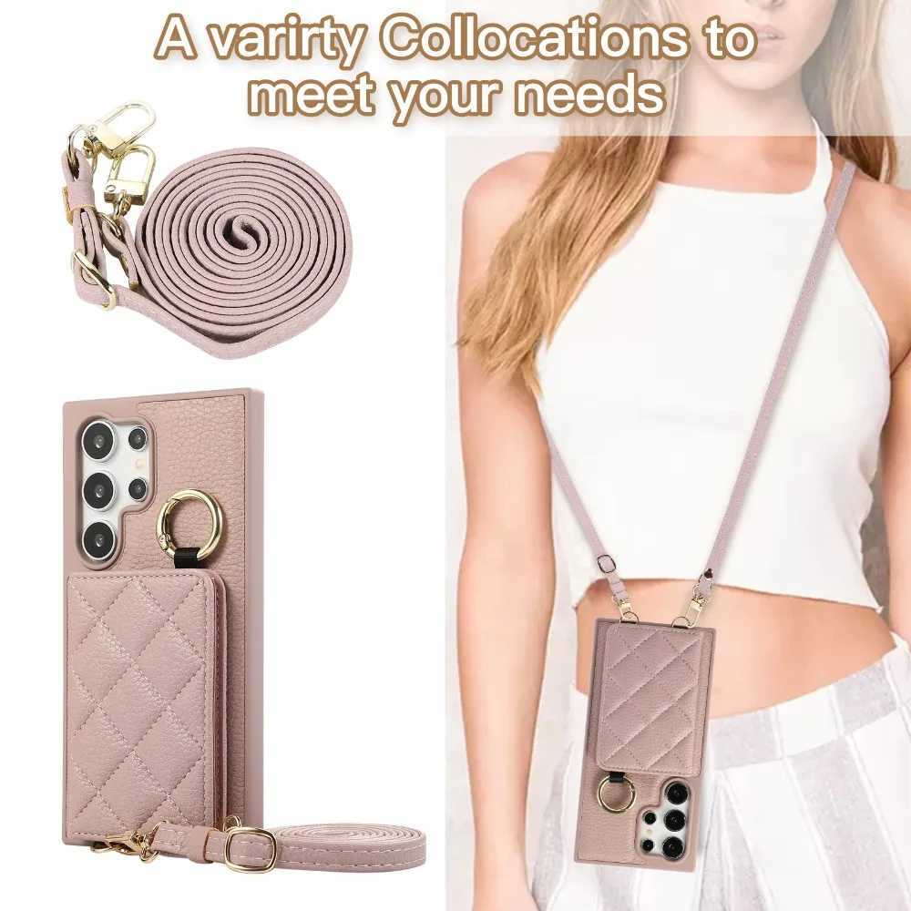 Crossbody Leather Phone Case for Galaxy S25 Ultra S24 FE S23 S22 Plus Mirror Wallet with Card Holder Protective Cover J251114
