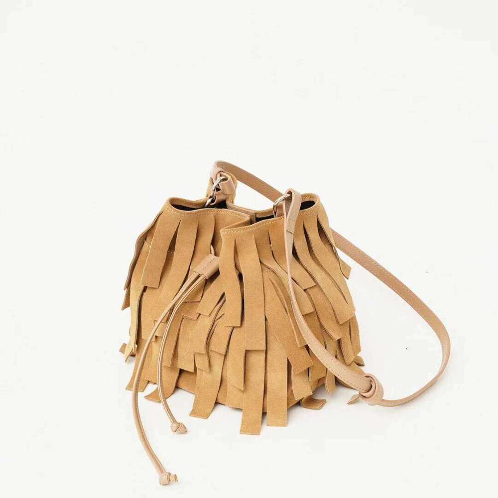 Suede Tassel Bucket New Niche Design Frosted Cowhide Bohemian Vintage Fashion Women One-Shoulder Crossbody Bag Suotong1021
