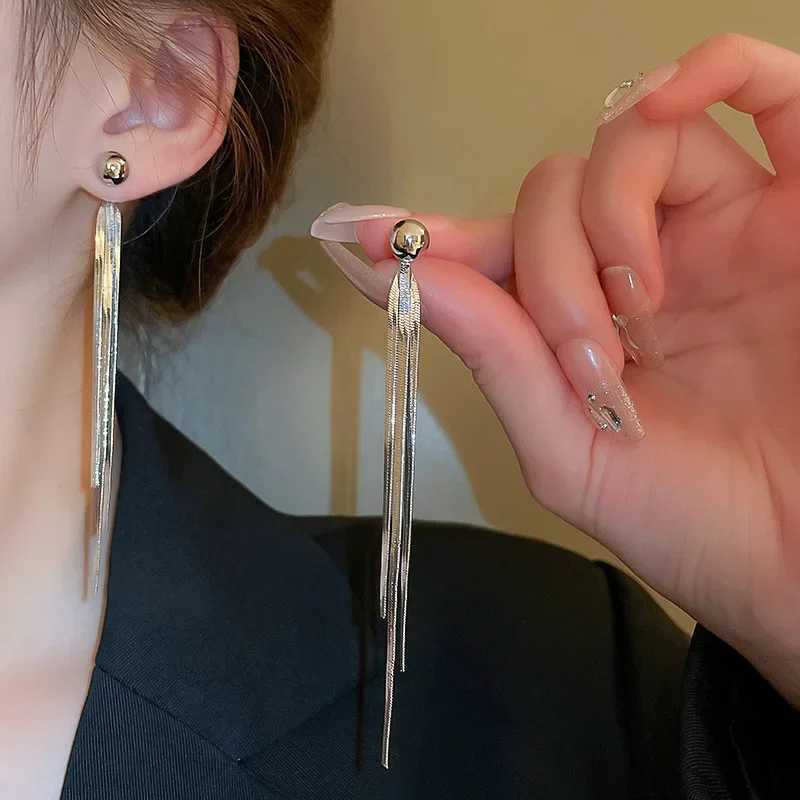 Golden Flat Snake Chain Tassel Dangle Earrings for Women Long Chains Pendant Earring Minimalist Stainless Steel Hanging Decor F J251021