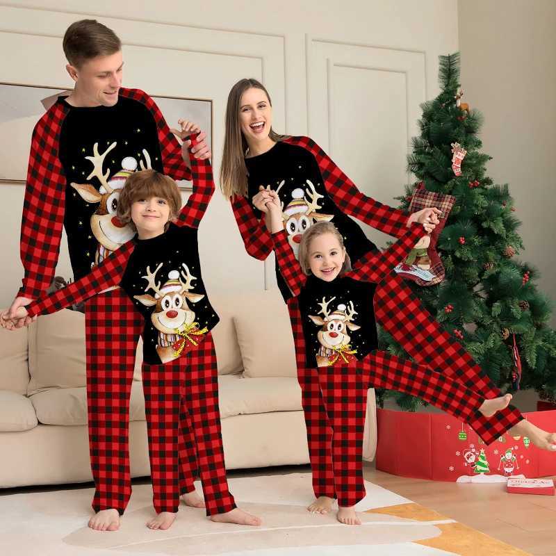 2025 European and American New Cartoon Fawn Plaid Christmas Parentchild Wear Printed Loungewear Pajamas Adult Kids Homewear Set L251021GW5N