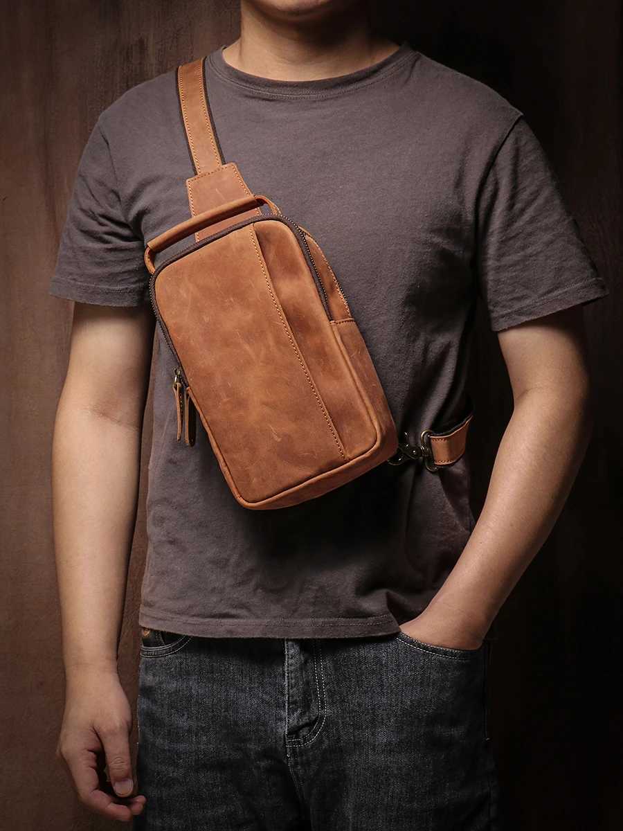 GURO Mens Higher Quality Chest Pack Vintage Genuine Leather Travel Sling Bag Male Luxury satchel Crazy Horse Cowhide Crossbody Z251021