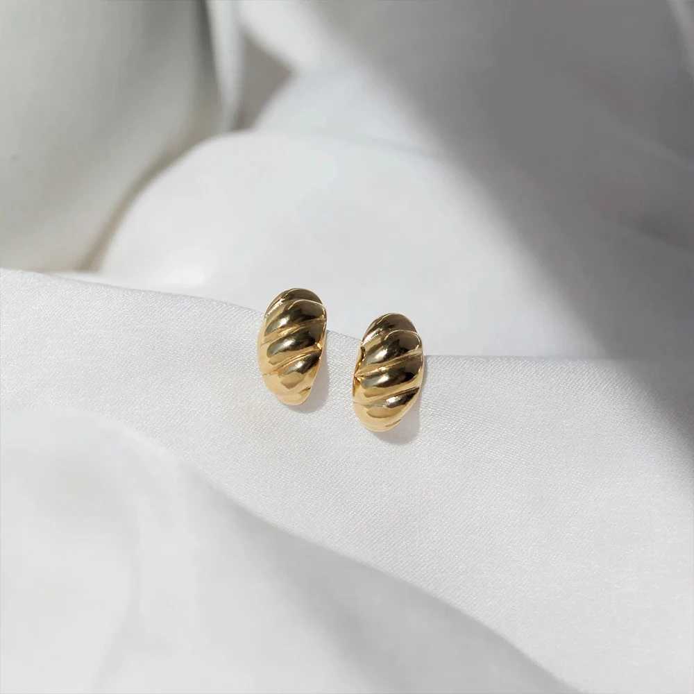 SUNIBI Small Stainless Steel Stud Earrings for Women Gold Color Bread Texture Simple Round Circle Ear Rings Trendy Jewelry J251021