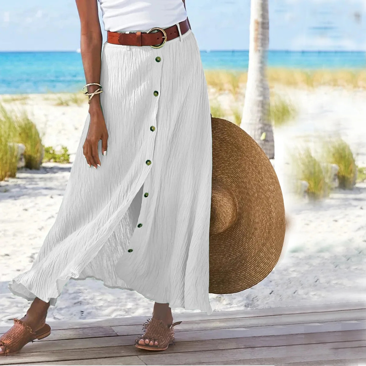 Summer Fashion Button Solid Color Halfbody Skirt Halfbody Skirt Split Aline Package Hip Midwaist Long Skirt 251013