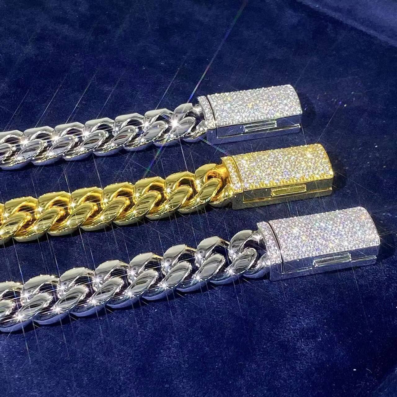 With a V S Moissanite Chain Hip Hop Cuban Necklace Cuban Link Chain Stainless Steel 2024 Shanghai Best Selling 8 M Gold