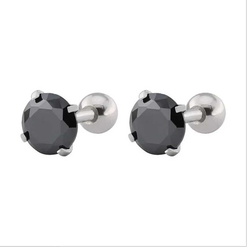 se039 316L Stainless Steel Screw Back Round Black AAA Zircon Stud Earrings 4 Colors Vacuum Plating No Fade Allergy 2mm to 8mm J251021