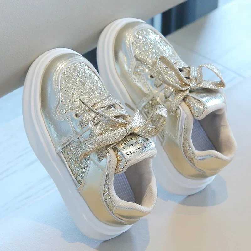 Girls Gold Sequins Platform Sneakers Autumn Fashion Casual Sports Shoes Thick Bottom Vulcanized Shoes Kids Flats Heels Shoes W251021