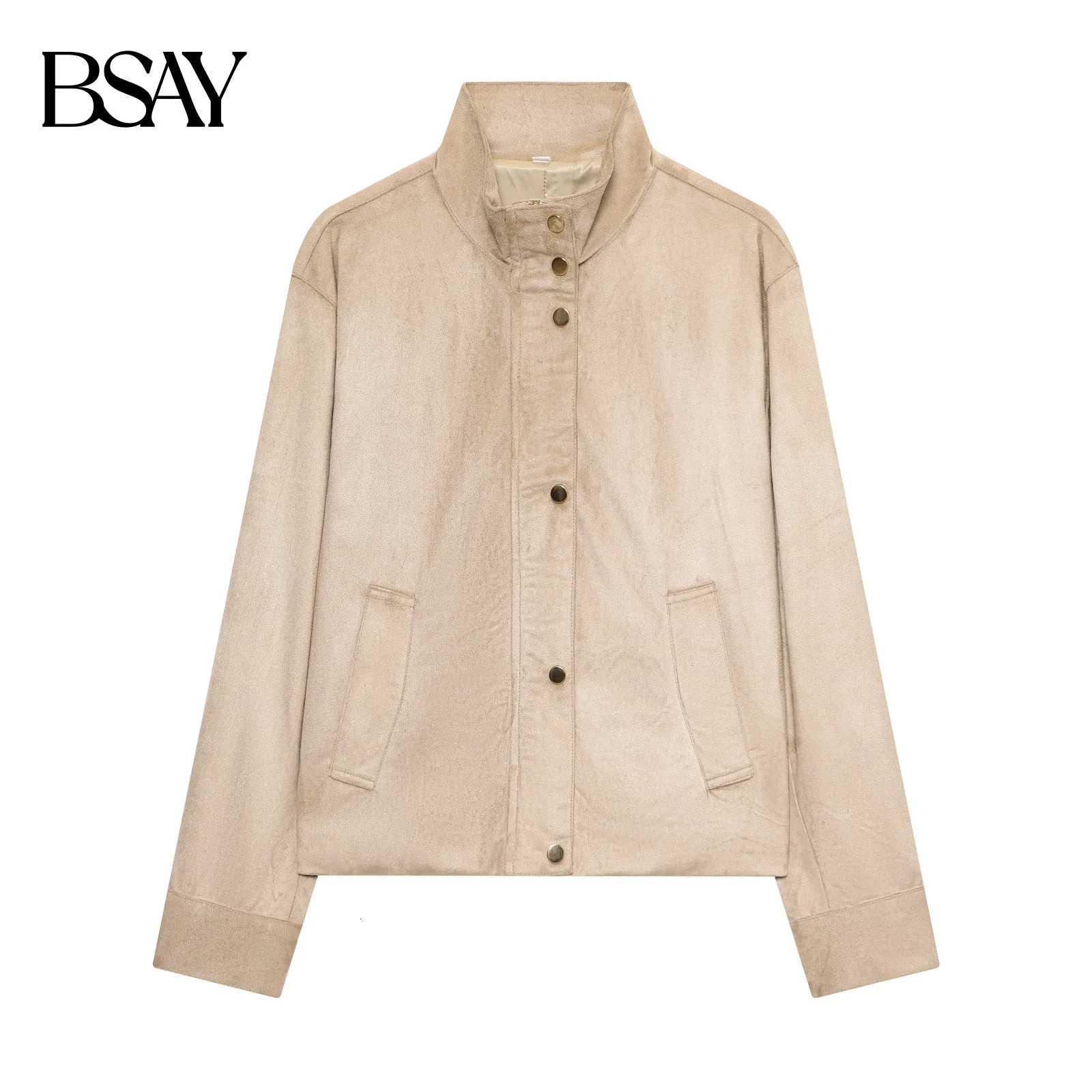 BSAY Autumn Product Womens Retro Fashion Casual Stand up Collar Button Zipper Waist Jacket Coat 251021