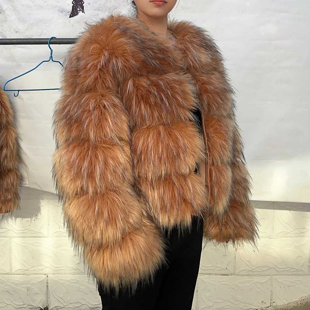 HOOOFUR Faux Fur Coat Womens Jacket Winter Fashion Warm Thick Fox Raccoon Leather Brown Plus Size Especially Fake Fur Cold Coat Y251105