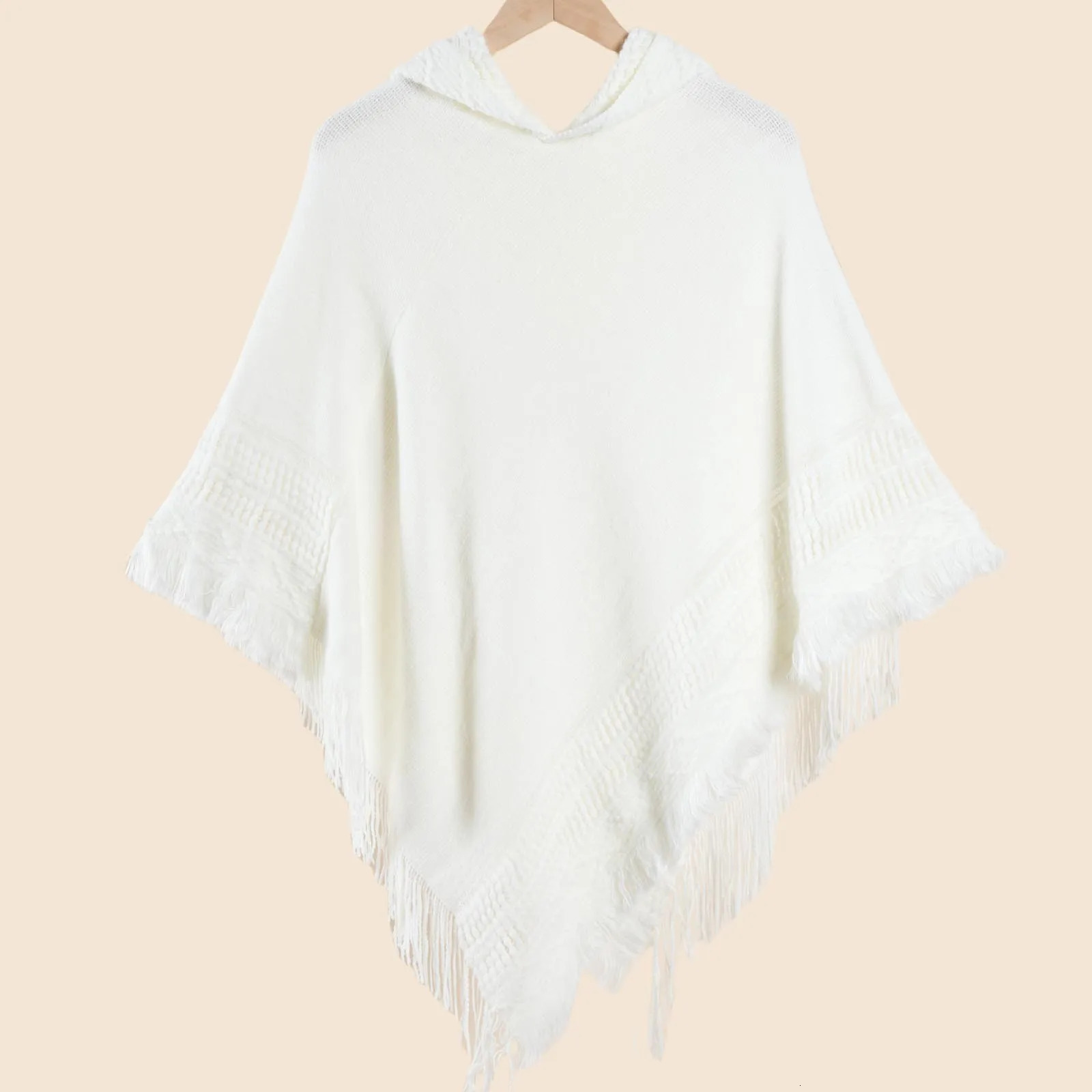 1 elegant autumn and winter womens hooded knitted cape shawl loose sweater solid color flowing beard versatile warm 251021