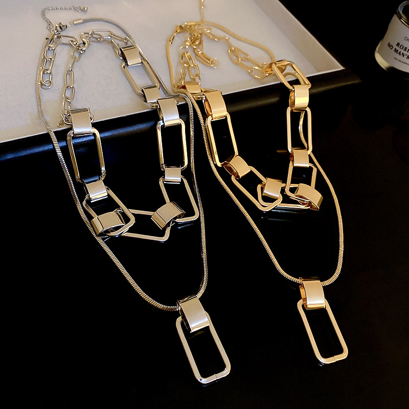 Metal Splicing Chain Necklace Set Minimalist Pendant Choker Punk Style Design Niche Jewelry - view 6