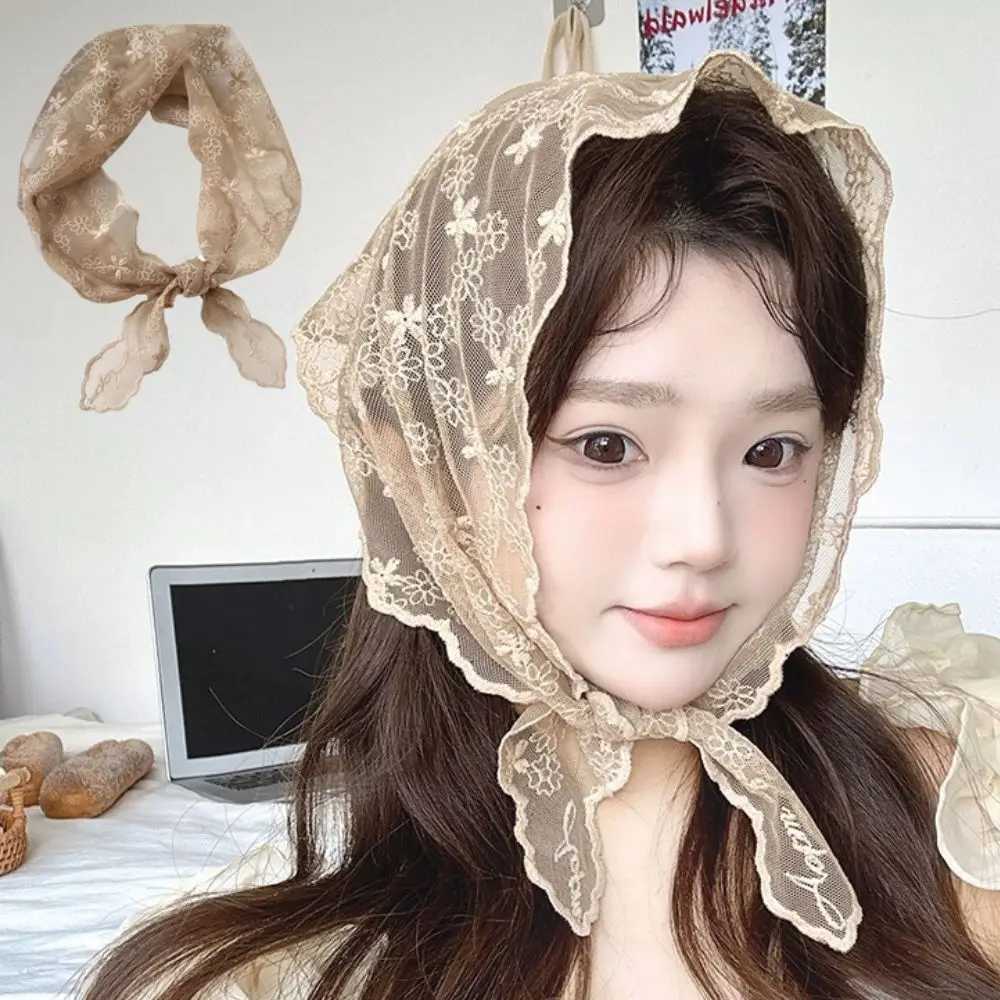 INS Lace Hair Scarf Women Korean Triangle Hair Band Travel Photo Headband Sunscreen Headscarf Girls Linen Cotton Neckerchief W251021