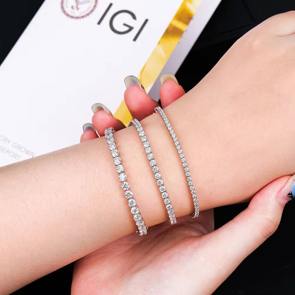 Wholesale Custom High End Mens Womens Hip Hop Iced Out Jewelry Real 14k White Gold D Vvs Lab Grown Diamond Tennis Bracelet