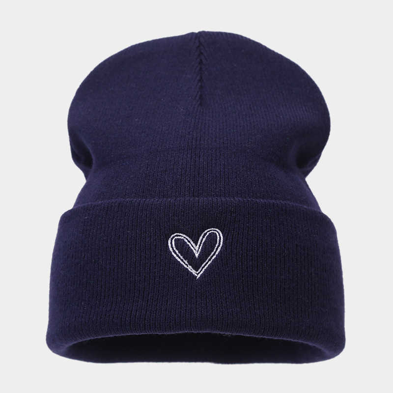 Large Thickened Heart Embroidery Acrylic Knitted Hat Autumn Winter Fashion Versatile Cold Hat Unisex Beanie Trendy H251020