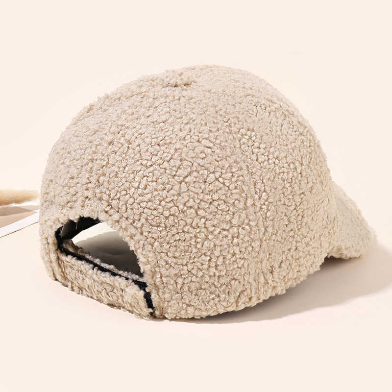 Autumn Winter Unisex Casual Warm Lamb Wool Baseball Cap Street Style Plush Solid Color Simple Duckbill Cap H251020