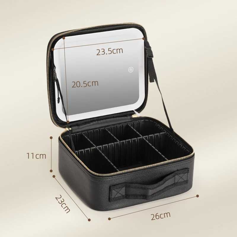 Makeup Travel Train Case with LED Lighted Mirror 3 Color Adjust Settings Travel Makeup Bag With Adjustable DividersW251021