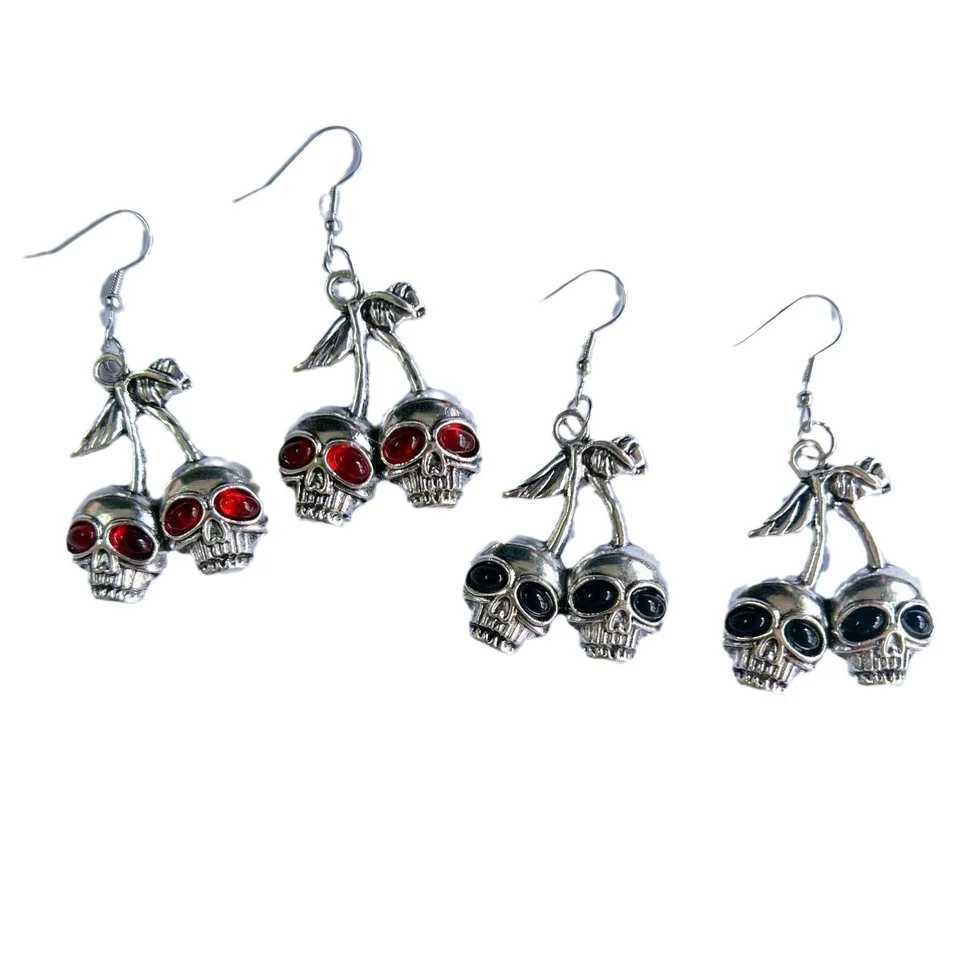 Punk Skull Cherry Dangle Earrings Gothic Skeleton Pendant Earring Hip Hop Jewelry for Women Men Halloween Party Decor Jewelry J251021
