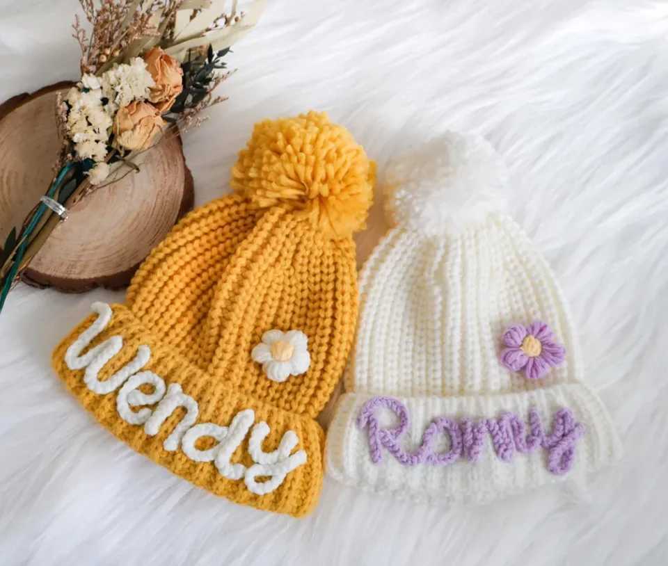 Personalized Hand Embroidered Name Beanies Custom Knit Hats for Boy and Girl Unique Winter Accessories Christmas Gifts J251021