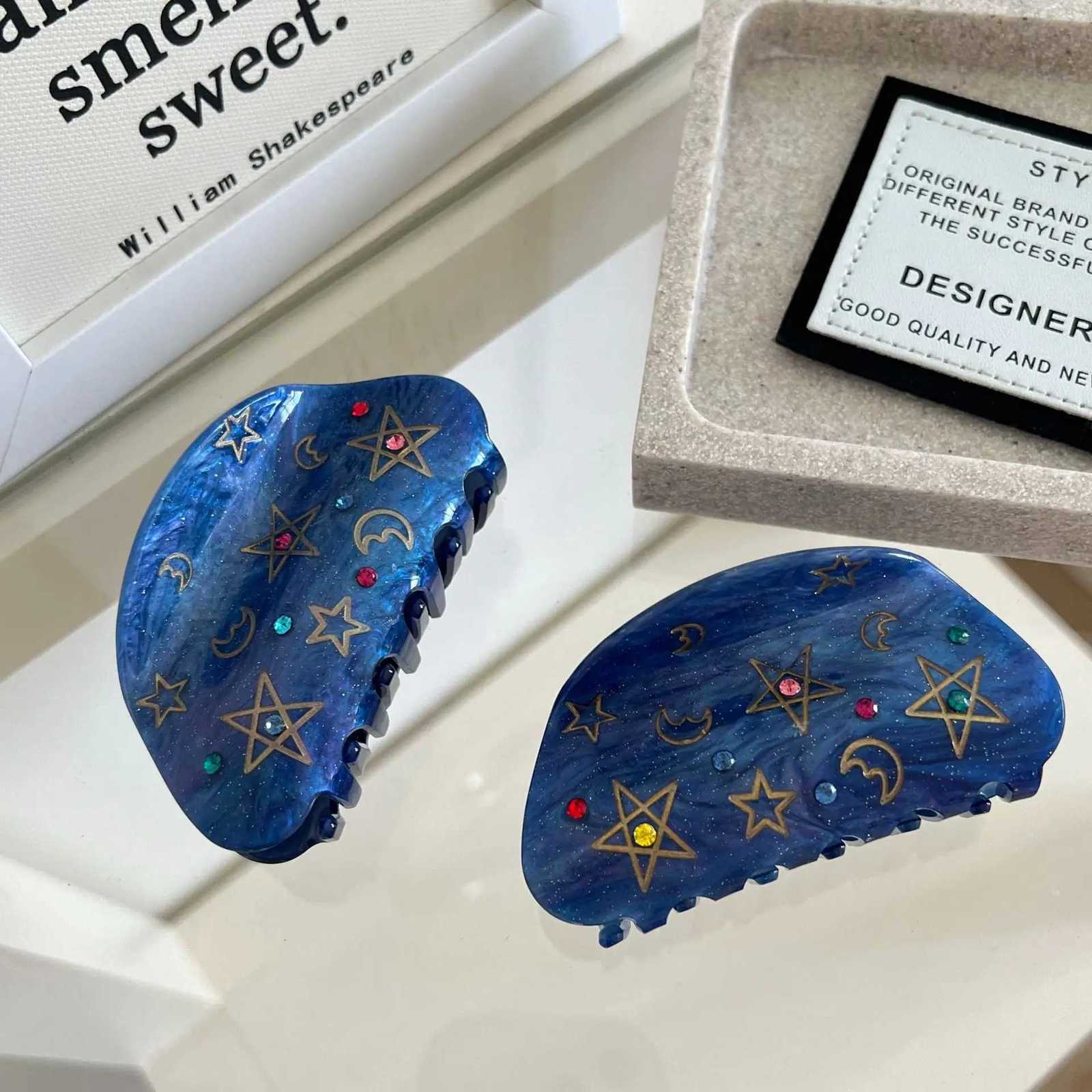 Ins Hot Sale Fashion Dazzling 8CM Moon Little Star Blue Hair Clip Exquisite Acrylic Shark Clip Hair Accessories For Woman GirlsW254021
