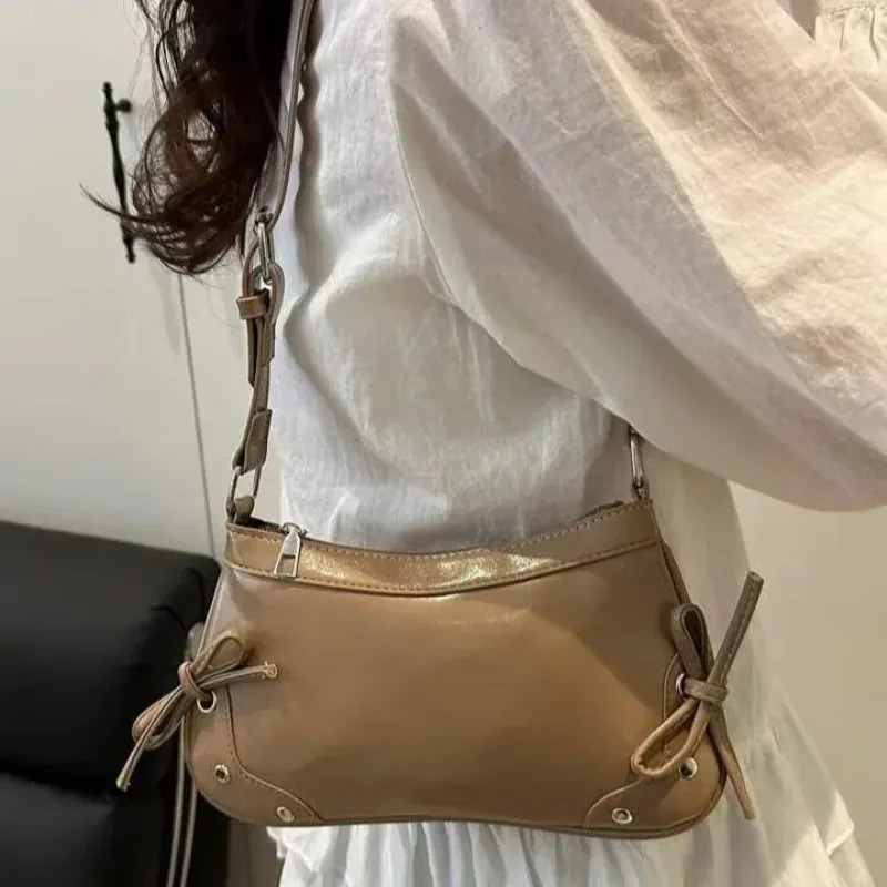 European American Soft Leather Shoulder Bag Bow Armpit Bag Versatile Single Shoulder Bags Fashionable Handbag Women for Daily 251015