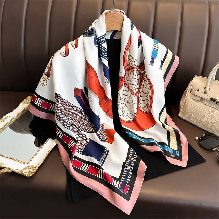 New 9090cm Fashion Square Scarves Wen Shawl Print Silk Satin Hijab Fa Bandana Luxury Brand Ladie Band Foard MuffrW251021