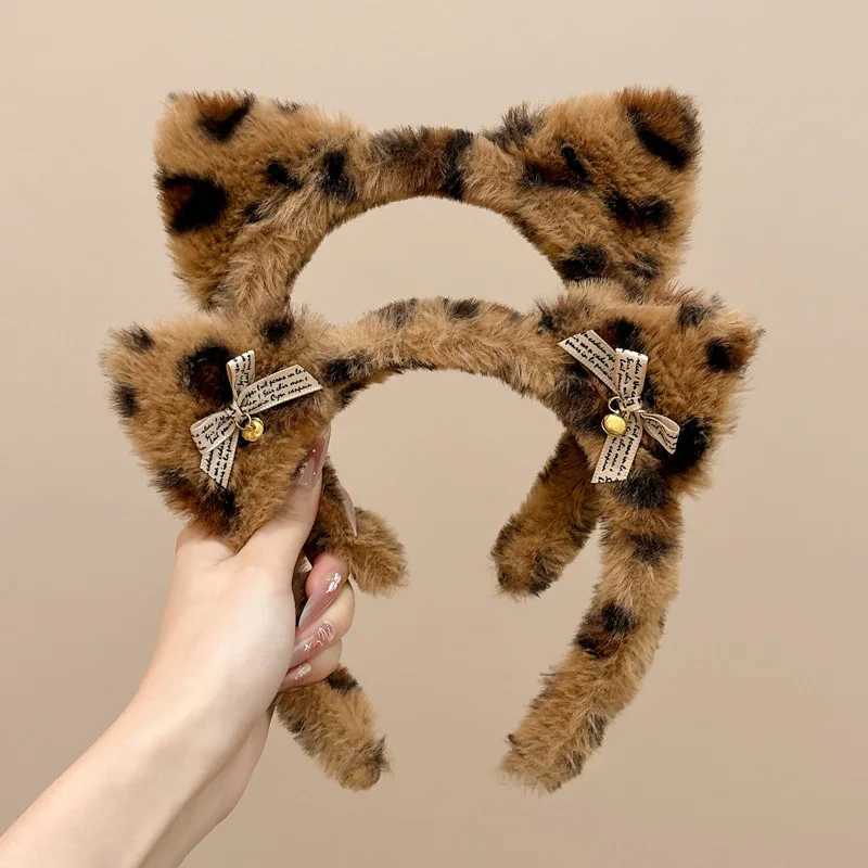 Cute Cat Ears Hairband Women Girl Cosplay Leopard Hair Hoop Winter Soft Wool Headband Party Hair Bands Face Wash Makeup HeadwearW254021