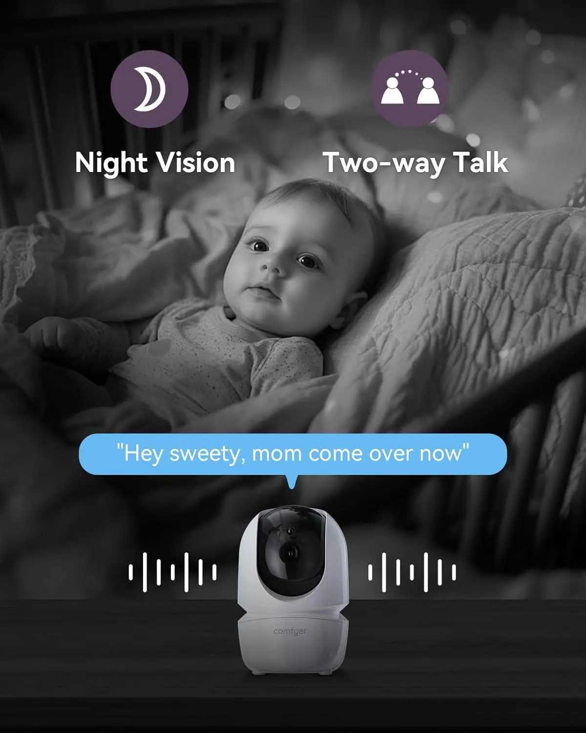 7 Screen Baby Monitor with 2 Cameras and Audio PTZ Baby Camera No WiFi Night Vision 2Way Talk Temperature Sensor and Lullabies J251121