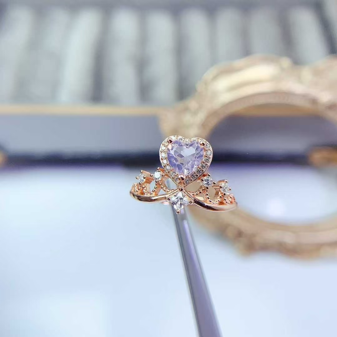 Vintage 925 silver crown ring natural amethyst ring 6mm real light purple amethyst jewelry with 18K gold plating